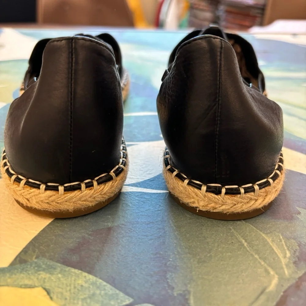 EILEEN FISHER Lee Leather Espadrille Black Size 10 Flats